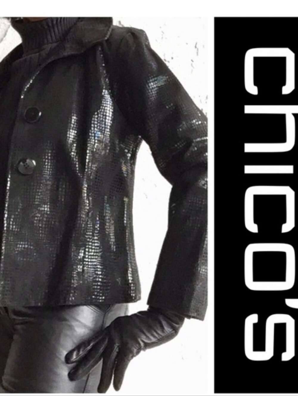NWOT-Chico’s Black Metallic Leather Jacket (Sz 0)